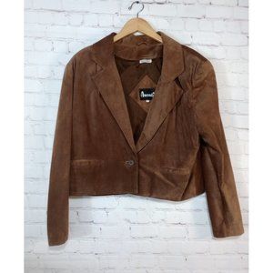 Avanti Vintage Tan Genuine Pig Suede Blazer Jacket Womens 14 One Button Front